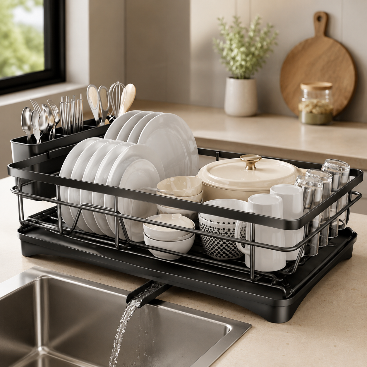 Metal Dish Drying Rack with Drain Board