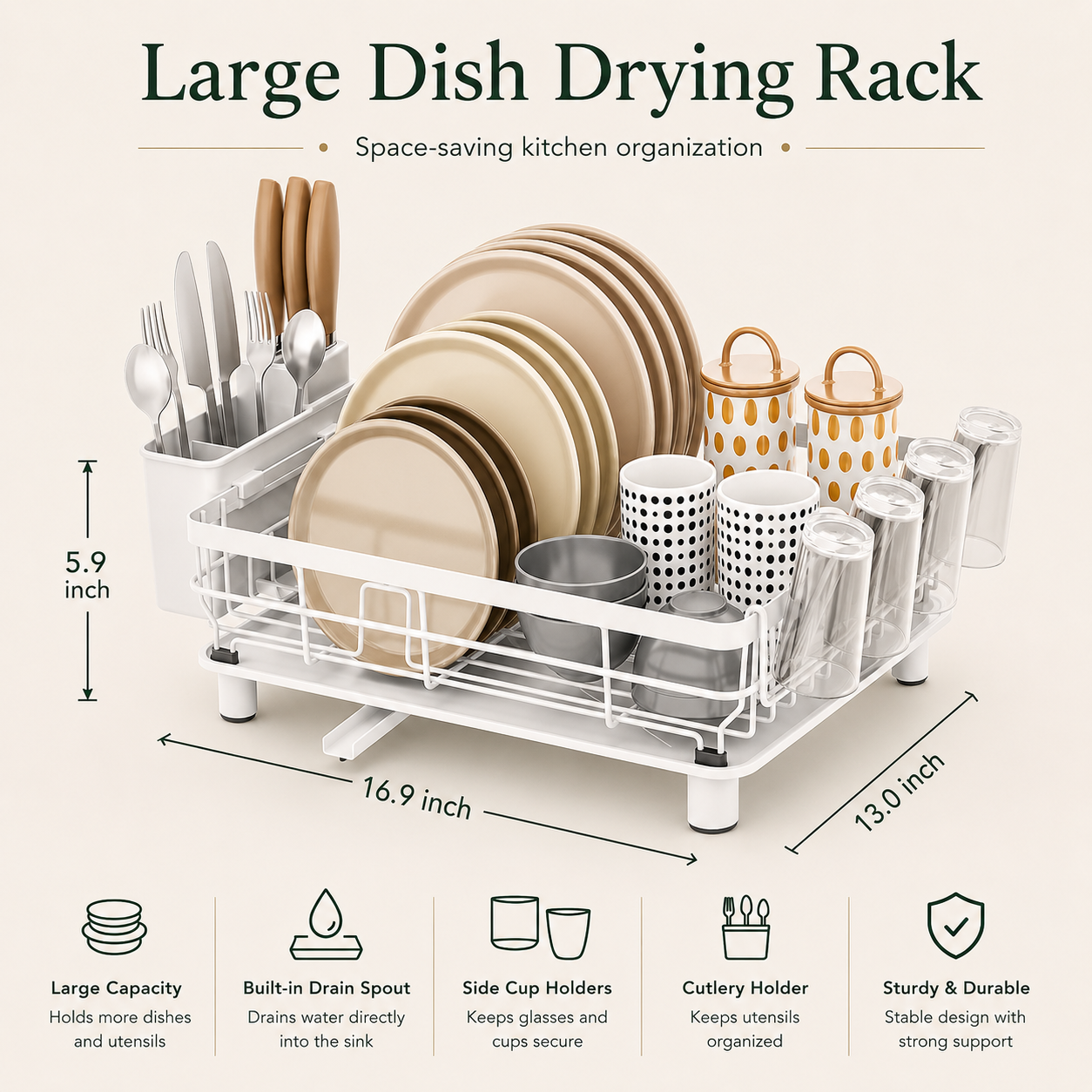 Metal Dish Drying Rack with Drain Board