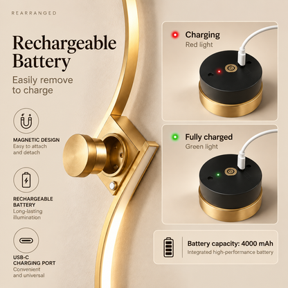 Removable 4000 mAh battery of the Sway wall light charging over USB-C