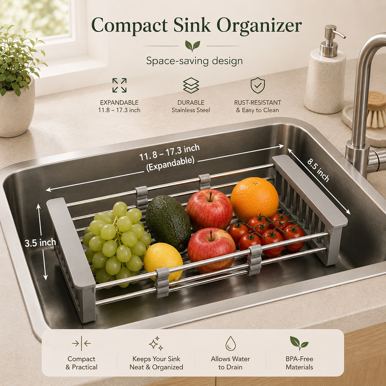 Retractable Stainless Steel Sink Drain Basket