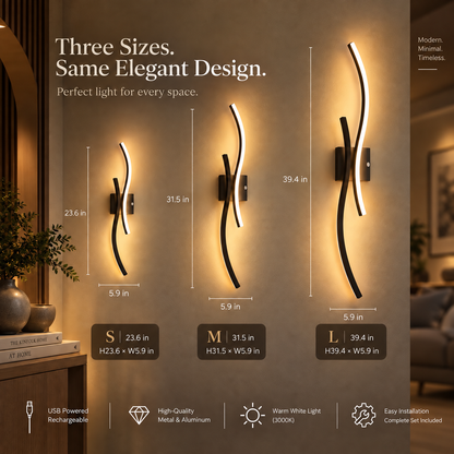 Wave curved wall light in three sizes: 23.6, 31.5 and 39.4 inches