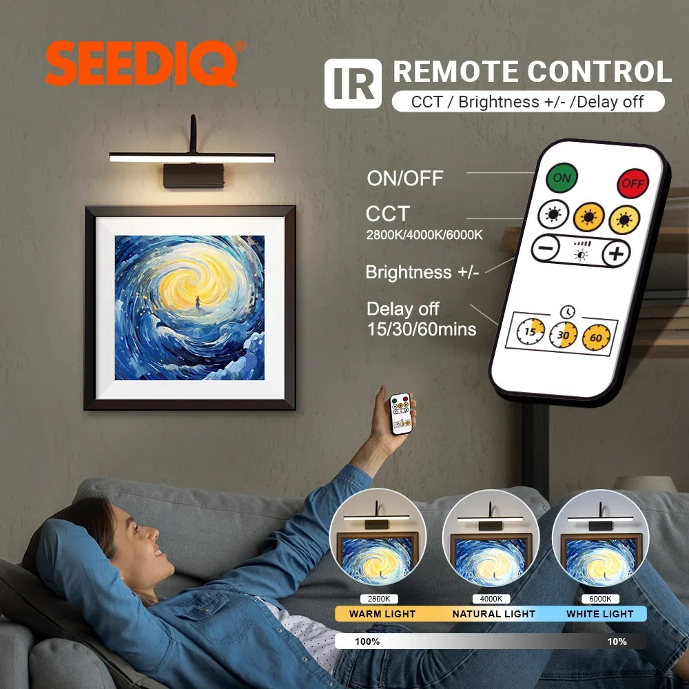 Remote control functions: on/off, three light colours, brightness and a timer