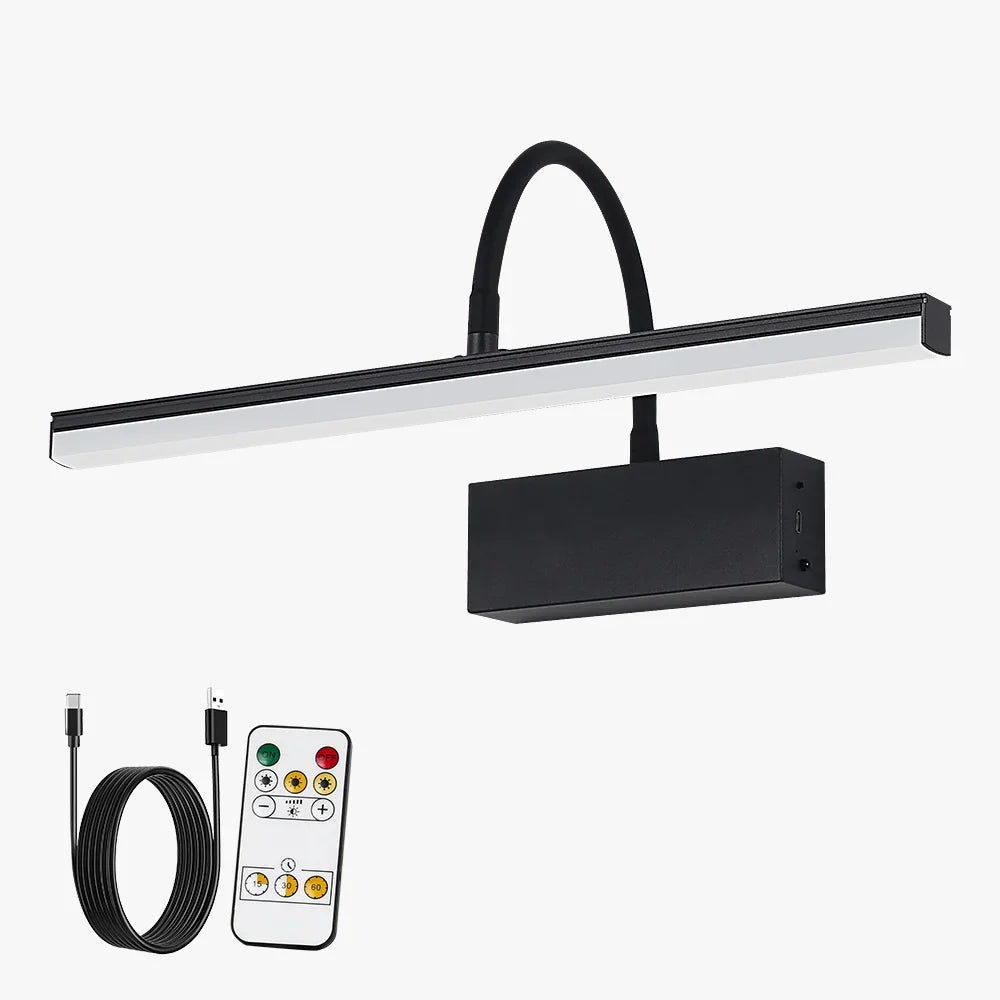 Cordless picture light with USB-C charging cable and remote control